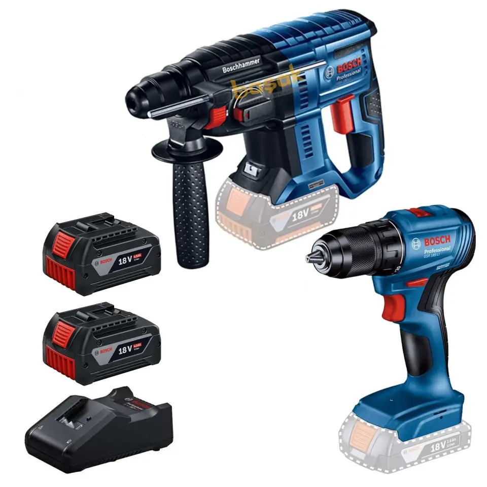 Bosch 2'li Vidalama ve Kırıcı-Delici Akülü Set GSR 185+GBH 180 2x4 Ah