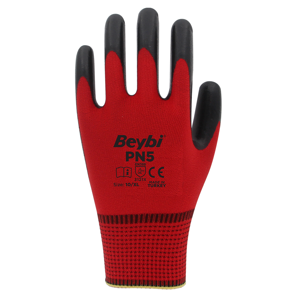 BEYBİ PN-5 Kırmızı Siyah 10 Numara Nitril İş Eldiveni