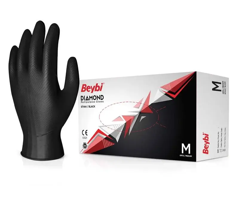 BEYBİ Diamond Siyah Nitril Eldiven - 100'lük Kutu (XL)