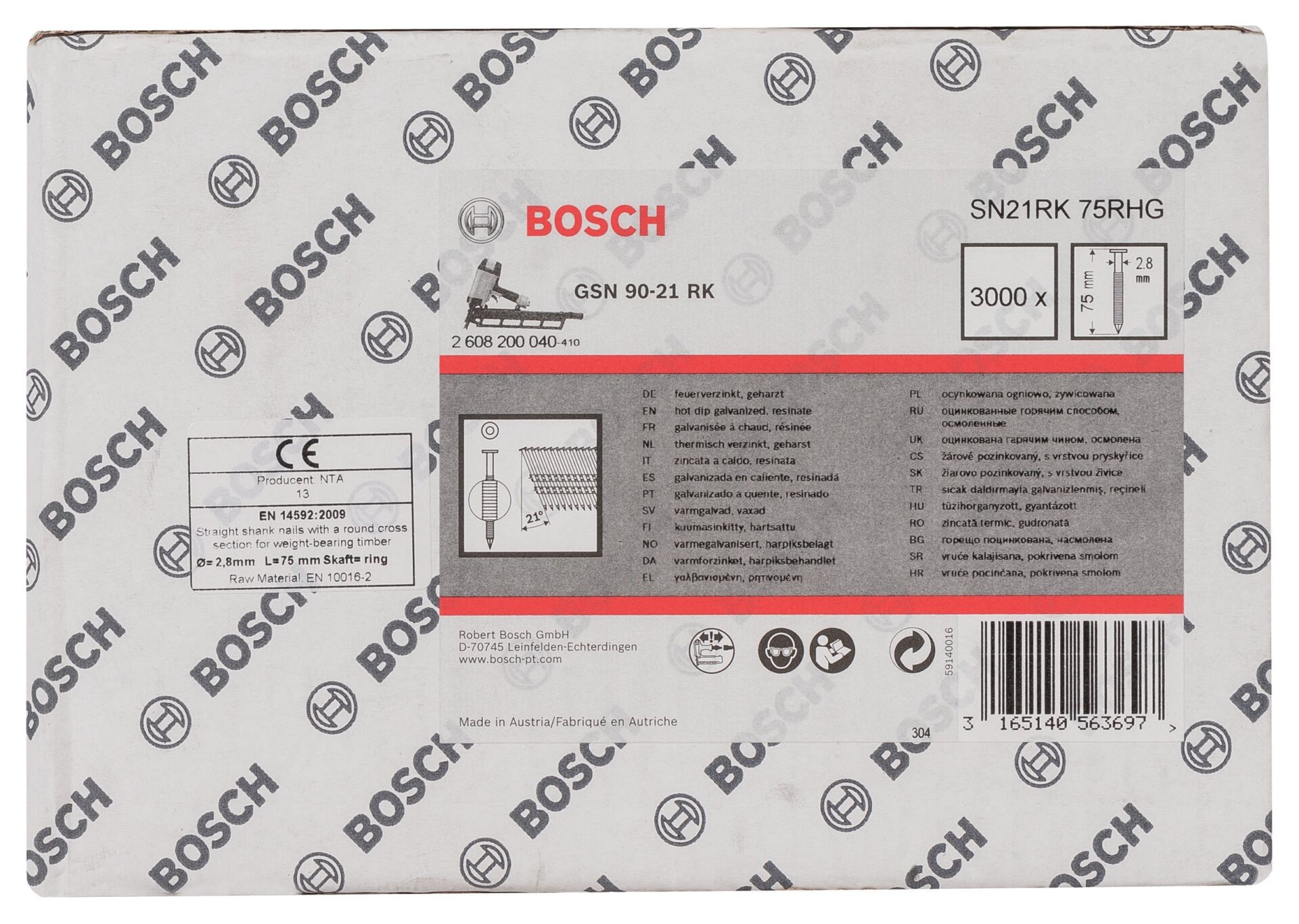 Bosch Aksesuarlar Bosch - GSN 90-21DK Çivi 75mm 3000li YivliGalv