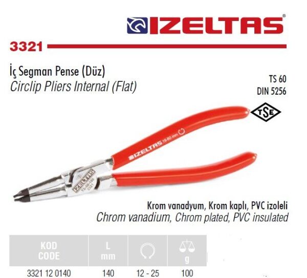 İZELTAŞ İç Segman Pensesi Düz Yaysız 140 mm(3321 12 0140)