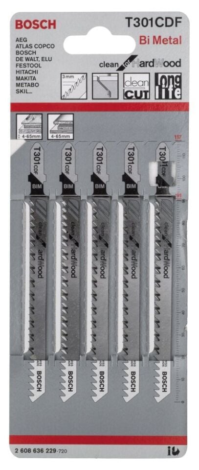 Bosch - Temiz Kesim Serisi Sert Ahşap İçin T 301 CDF Dekupaj Testeresi Bıçağı - 5'Li Paket