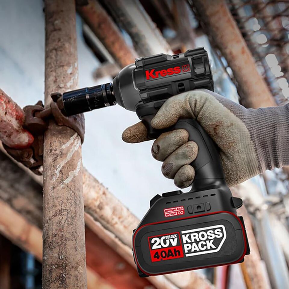 Kress KUB30.2SET 20Volt/4.0Ah. Li-ion Çift Akülü 300Nm Kömürsüz Profesyonel Şarjlı Somun Sıkma + 4 Parça Derin Lokma Seti