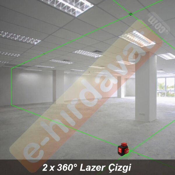 KOBB KBL34G 40 Metre Profesyonel Li-ion Şarjlı 3X360⁰ Otomatik Hizalamalı Yeşil Çapraz Çizgi Lazer Distomat