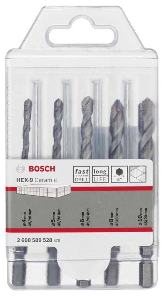 Bosch - Altıgen Şaftlı, HEX-9 Serisi HEX-9 Serisi Seramik için Matkap Ucu 5'li Set 4-5-6-8-10 mm