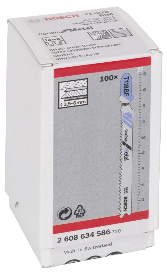 Bosch - Kırılmaya Karşı Dayanıklı Seri Metal İçin T 118 BF Dekupaj Testeresi Bıçağı - 100'Lü Paket