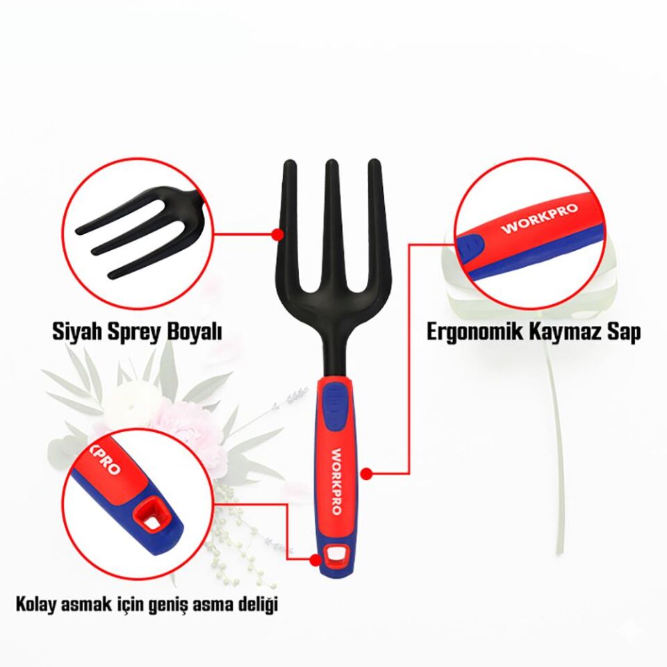 WORKPRO WP331027 290x82mm Çelik Profesyonel Mini Bahçe Çatalı