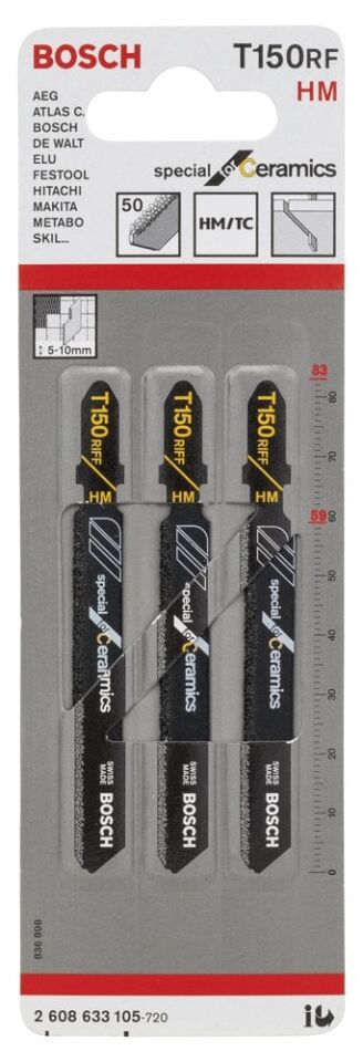 Bosch - Seramik İçin Özel T 150 RIFF Dekupaj Testeresi Bıçağı - 3'Lü Paket