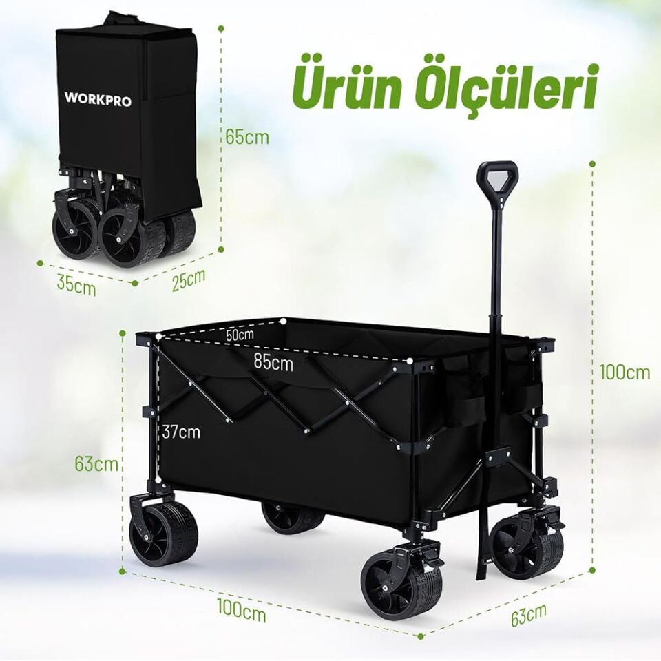 WORKPRO WP285016 100Kg 4 Tekerli Katlanabilir Ağır Hizmet Taşıma Arabası / Plaj Arabası