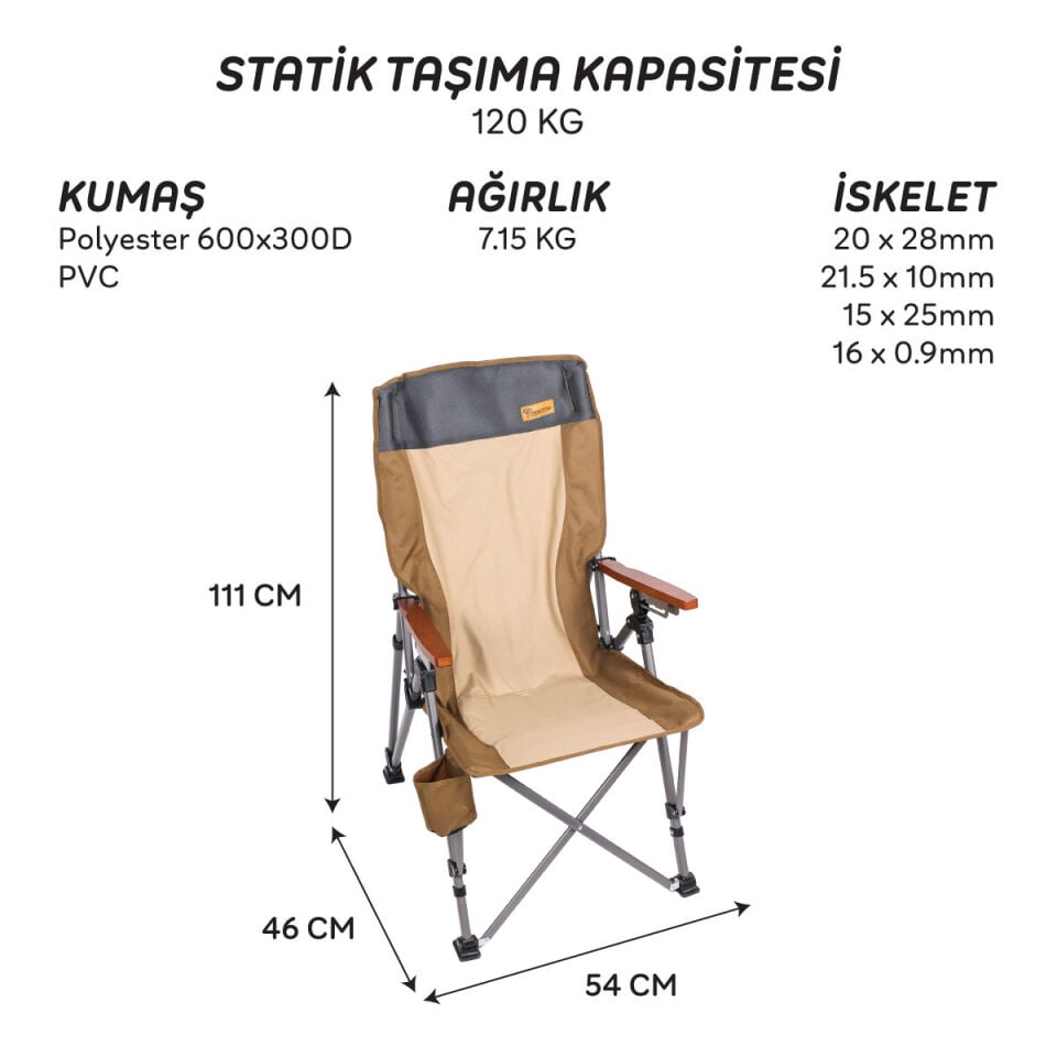 FreeCamp Trager Katlanır Kamp Sandalyesi Kahverengi