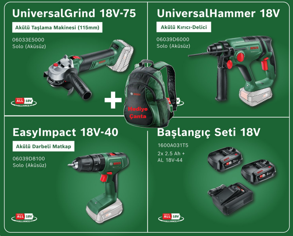 BOSCH UniversalGrind 18V-75 + UniversalHammer 18V + EasyImpact 18V-40 + 2x 2.5 Ah + AL 18V-44