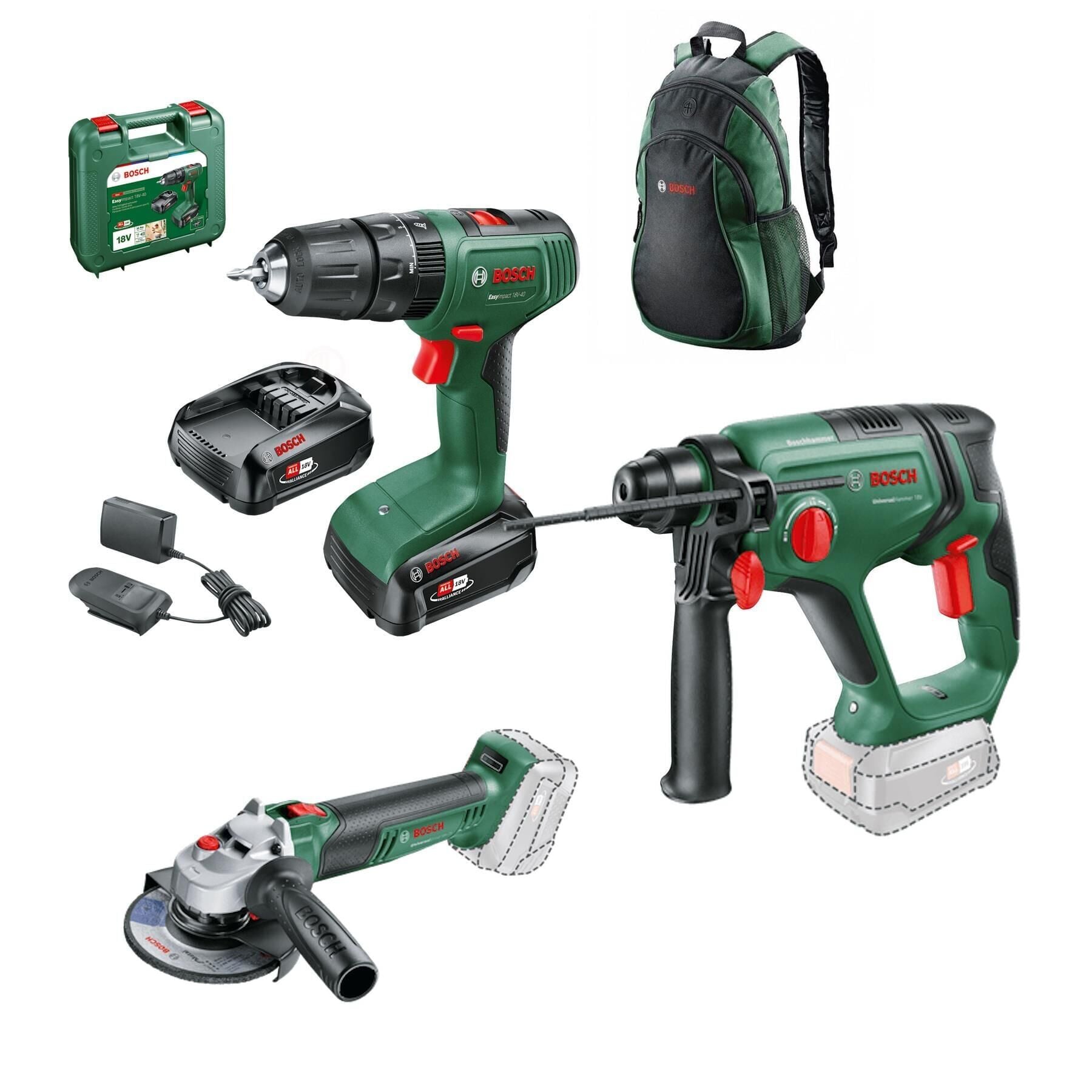 BOSCH UniversalGrind 18V-75 + UniversalHammer 18V + EasyImpact 18V-40 + 2x 2.5 Ah + AL 18V-44