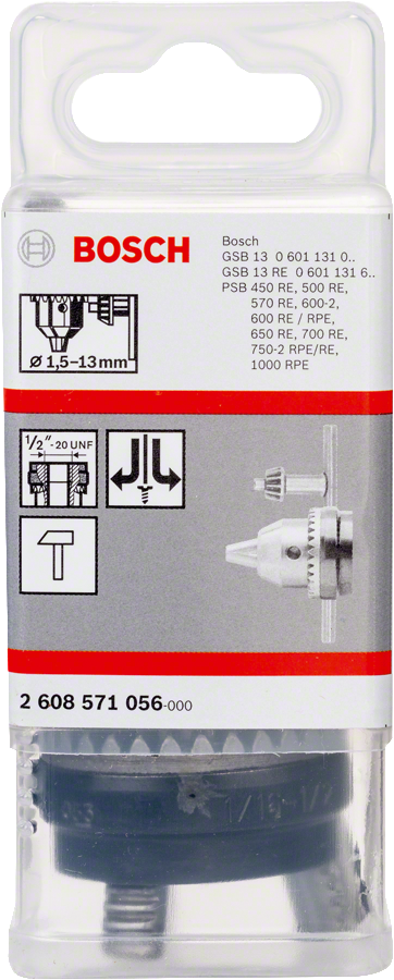 Bosch - 1/2''-20 - 1,5-13 mm Anahtarlı Mandren