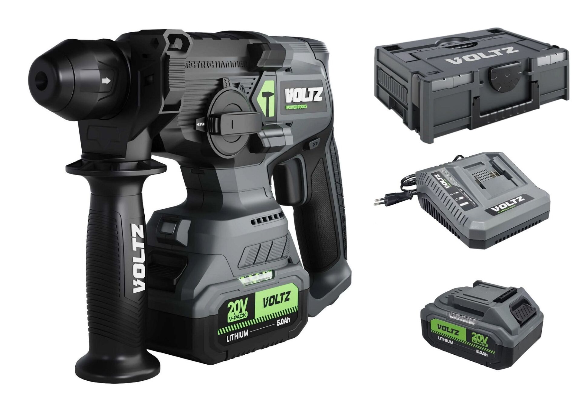 VOLTZ VZHD-20  20 Volt Akülü Kırıcı Delici 5.0 Ah Çift Akülü