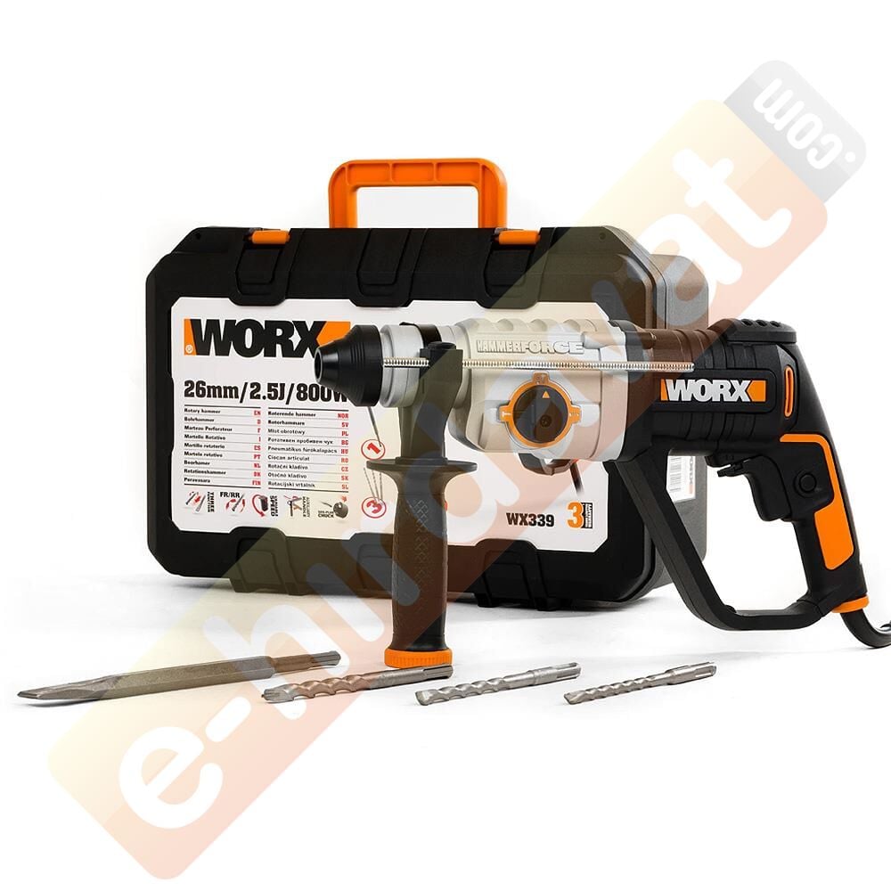 WORX WX339 800Watt 2.5J Profesyonel SDS-Plus Kırıcı/Delici + 4 Adet Uç