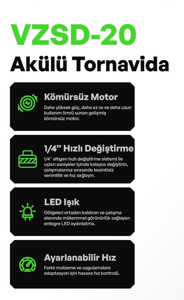 VOLTZ VZSD-20 Akülü Torklu Vidalama 20 Volt Çift Akülü 5 Ah 1/4 Soket