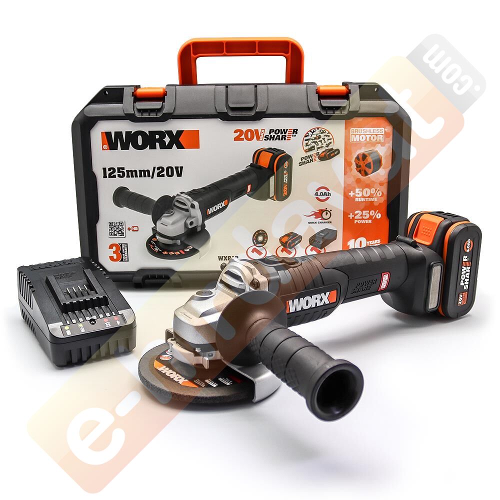 WORX WX812 20Volt 4.0Ah. 125mm Kömürsüz Profesyonel Şarjlı Avuç Taşlama