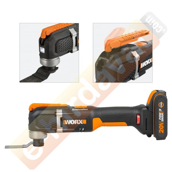 WORX WX696 20Volt 2.0Ah. Li-ion Profesyonel Çok Amaçlı Devir Ayarlı Şarjlı Kesme, Raspalama ve Zımpara