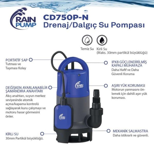 Rainpump CD750P-N Plastik Gövdeli Drenaj Dalgıç Pompa