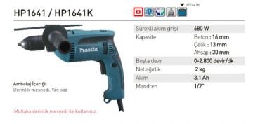 Makita HP1641 Darbeli Matkap
