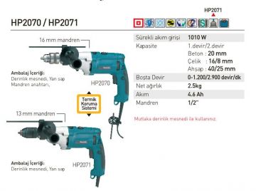 Makita HP2070 Darbeli Matkap
