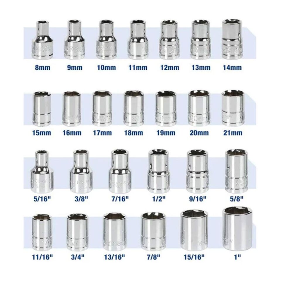 WORKPRO WP202525 30 Parça 1/2’’ CR-V Metrik/İnç Profesyonel Lokma Takımı