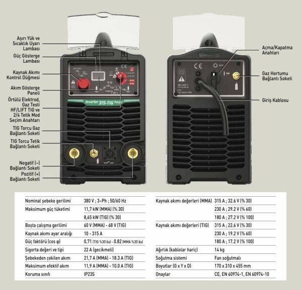 ASKAYNAK İnverter 315-TIG/Pulse DC Tig - Argon Kaynak Makinası 315 Amper
