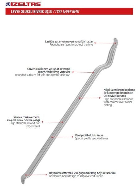 İZELTAŞ Oluklu Kıvrık Uçlu Levye 600 mm (6360260600)