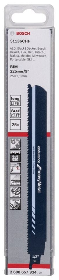 Bosch - Endurance Serisi Ağır Metal için Panter Testere Bıçağı S 1136 CHF - 25'li