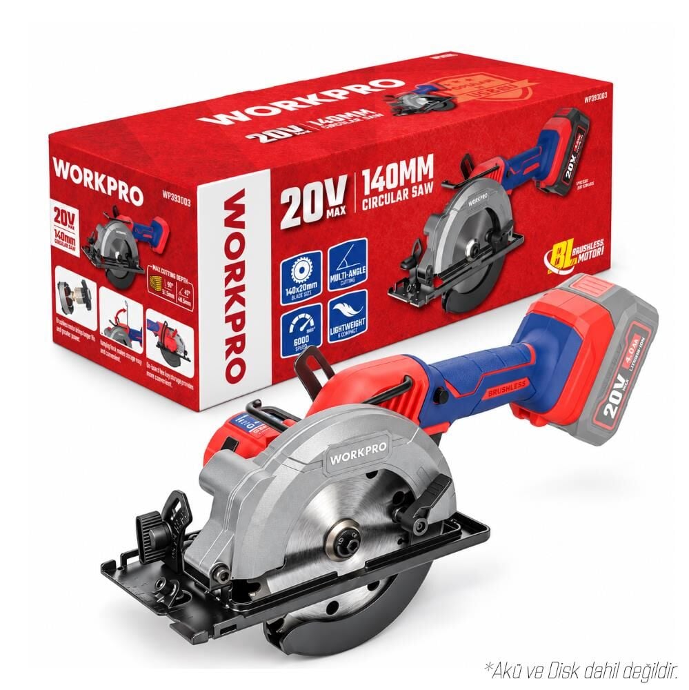 WORKPRO WP393003 20Volt 140mm Kömürsüz Profesyonel Daire Testere (Akü Dahil Değildir)