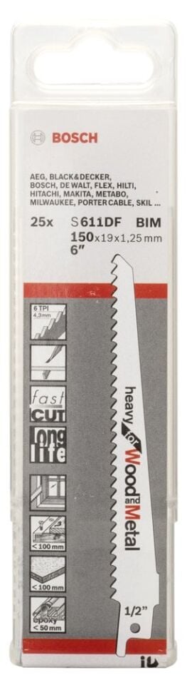 Bosch - Heavy Serisi Ahşap Ve Metal için Panter Testere Bıçağı S 611 DF - 25'li