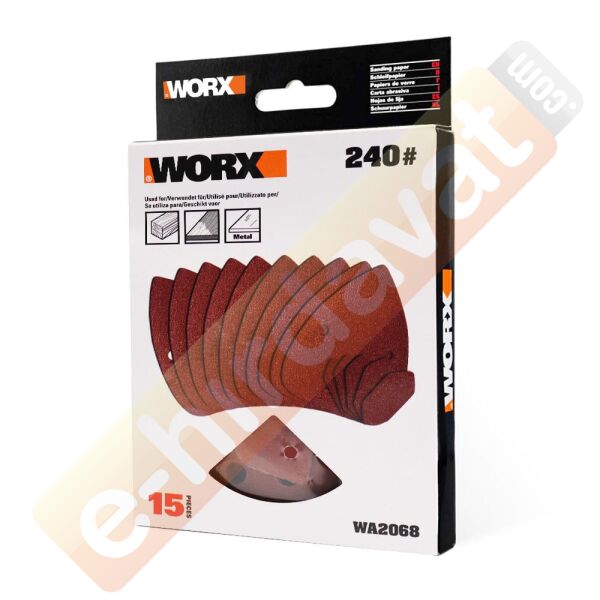 WORX WA2068 140x90mm 240 Kum, 15 Adet Cırtlı Universal Mouse Zımpara Kâğıdı