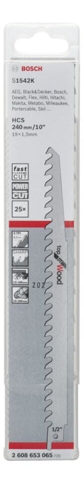 Bosch - Top Serisi Ahşap için Panter Testere Bıçağı S 1542 K - 25'li