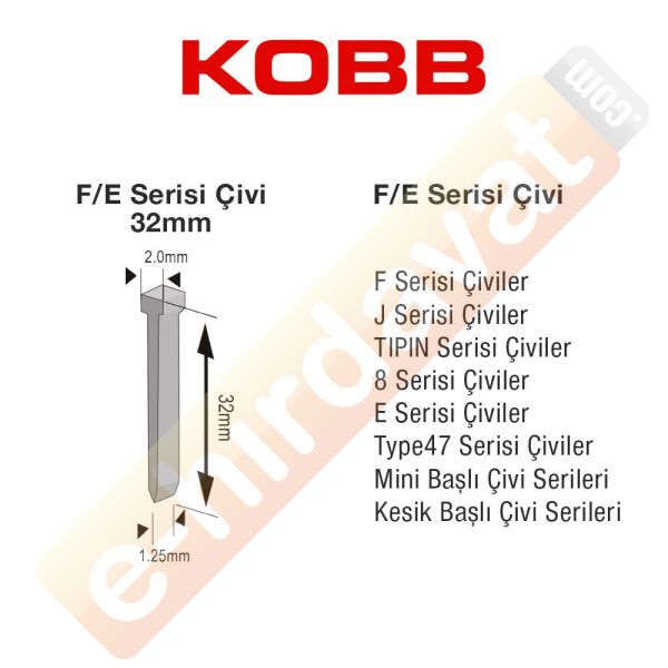 KOBB KBZ32F 32mm 2500 Adet F/E/J/8 Serisi Ağır Hizmet Tipi Kesik Başlı Çivi
