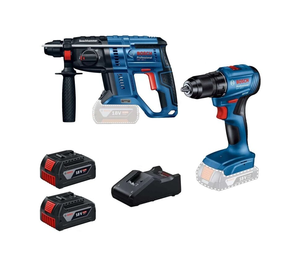 Bosch 2'li Vidalama ve Kırıcı-Delici Akülü Set GSR 185+GBH 180 2x4 Ah