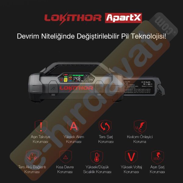Lokithor APARTX 12V Akıllı Akü Takviye + Pompa + Powerbank + Led Lamba (Akü Dahil Değildir)