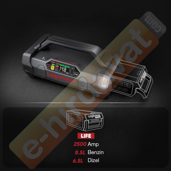 Lokithor APARTX2500 12V 2500Amp LiFePO4 Akıllı Akü Takviye + Pompa + Powerbank + Led Lamba