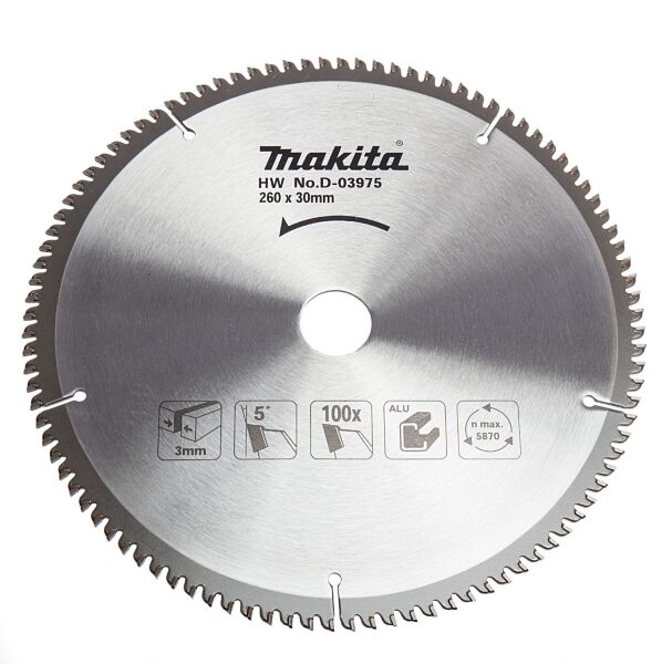 MAKİTA Aluminyum için 260x3.0x30 mm 100 Diş Elmas Daire Testere D-03975