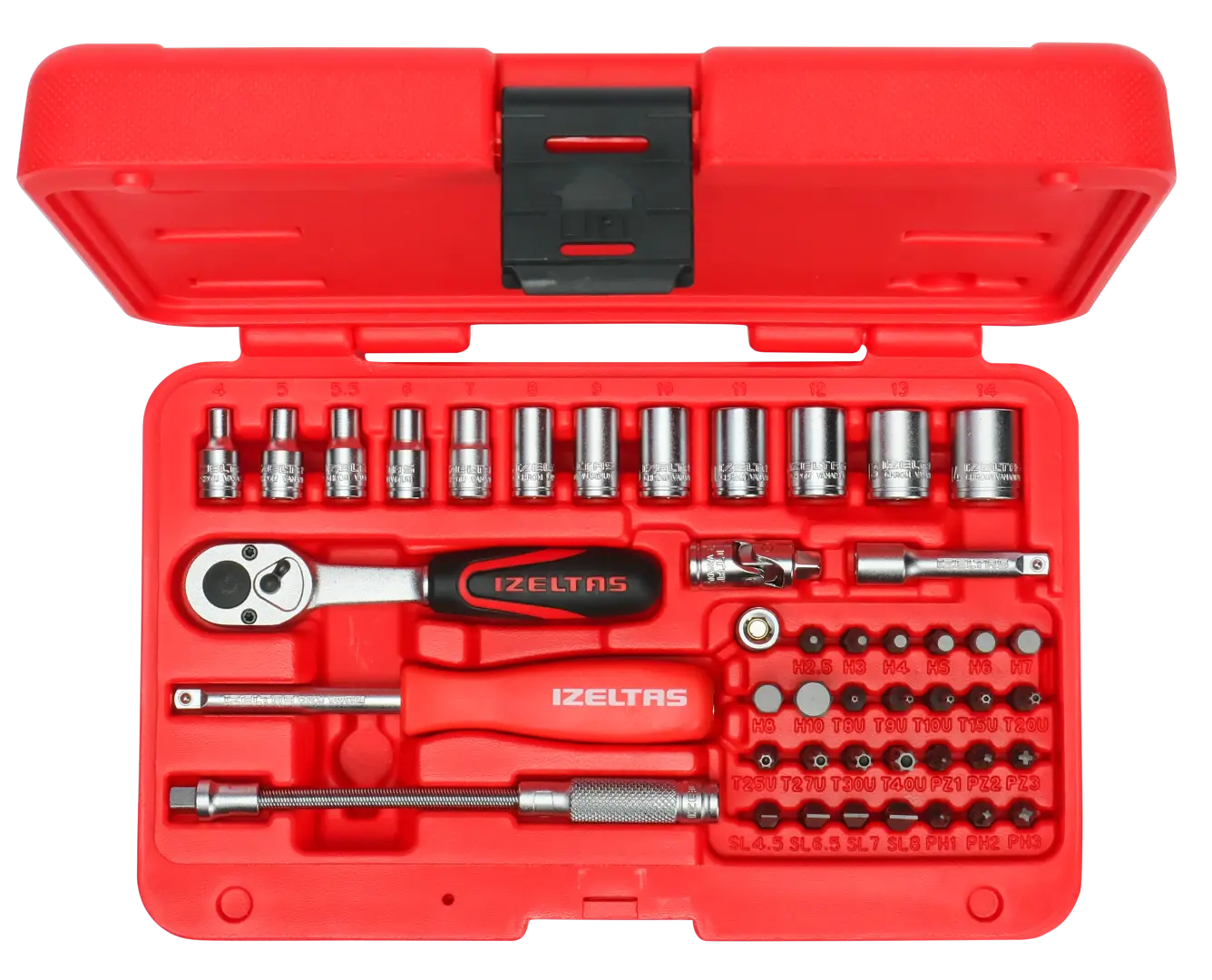 İZELTAŞ 45 Parça 1/4″ Altı Köşe Lokma Anahtar ve Bits Set