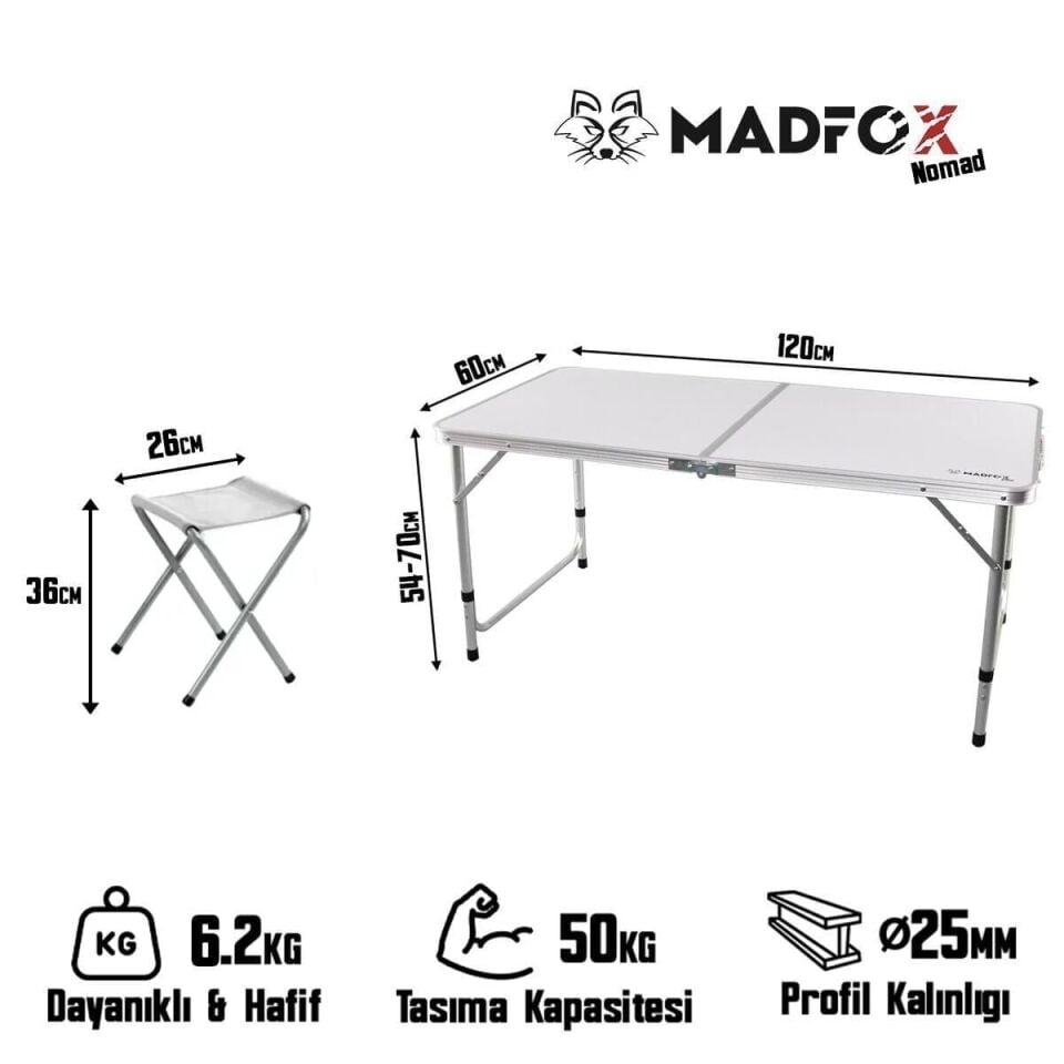 MADFOX Nomad Duo Tabureli Katlanabilir Kamp Masa Seti