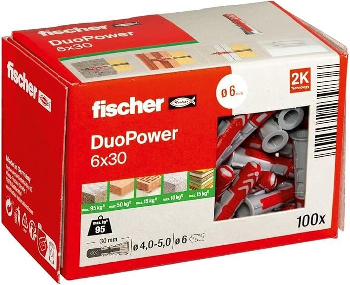 FISCHER Duopower 6x30 mm Plastik Dübel 100'lü