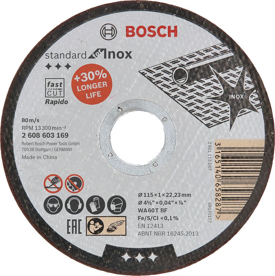 Bosch - 115*1,0 mm Standard Seri Düz Inox (Paslanmaz Çelik) Kesme Diski (Taş) - Rapido (10'lu Paket)