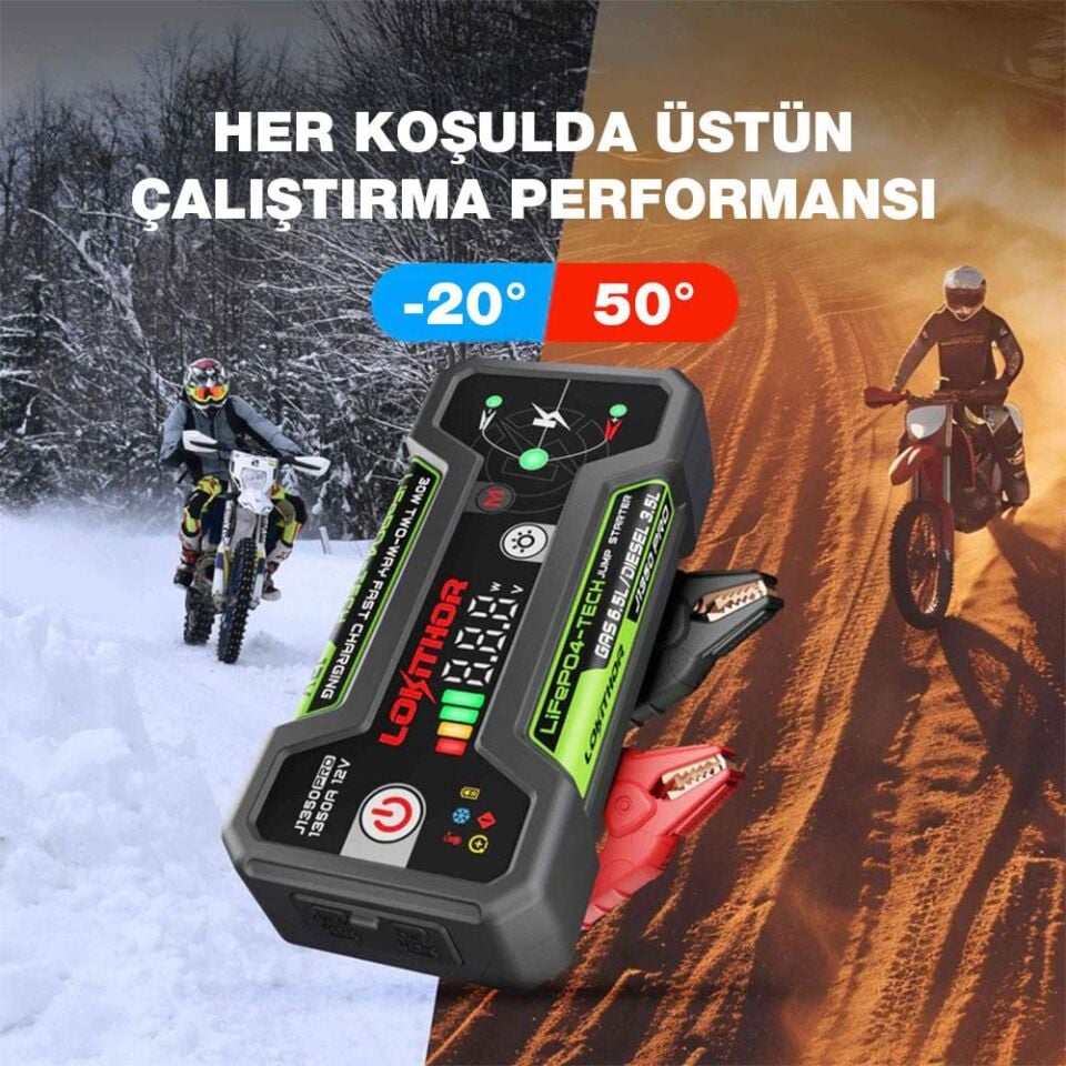 Lokithor J1350PRO 12V 1350Amp LiFePO4 Akıllı Akü Takviye + Powerbank + Led Lamba