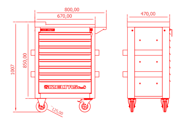 İZELTAŞ Pro Dolu Takım Arabası 206 Parça 8 Çekmece (8241001209)