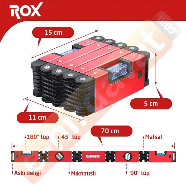 ROX Mıknatıslı Katlanır Su Terazisi 70 cm (153ROX0176)