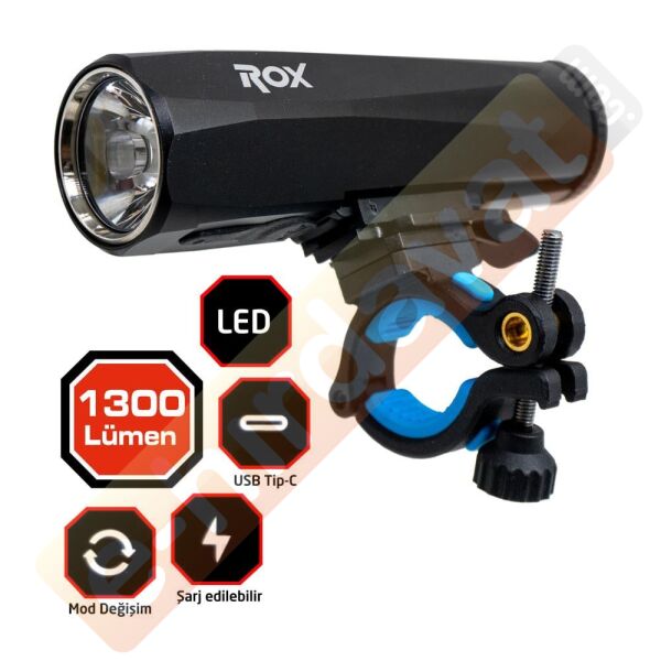 ROX Outdoor Şarjlı Led Bisiklet Feneri 1300 Lümen (153ROX0210)