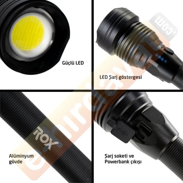 ROX Outdoor Şarjlı Led El Feneri 6000 Lümen (153ROX0214)