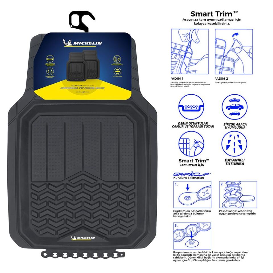 Michelin MC34594 Tüm Araçlara Uyumlu 2 Parça Üniversal 3D Havuzlu Oto Paspas