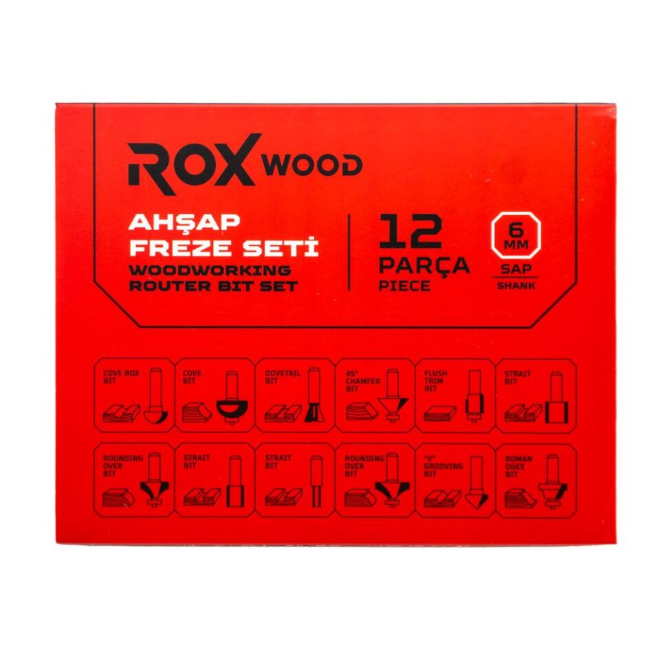 ROX WOOD 0309 Ahşap Freze Seti 12 Parça (Sap : 6 mm)