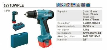 Makita 6271DWPLE Akülü Matkap + Fener